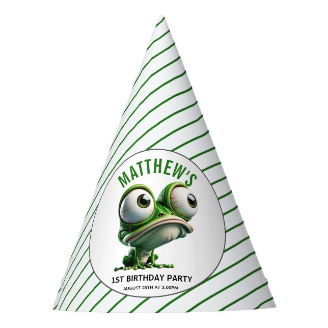 Cute Crazy Frog Farm Theme 1st Birthday Party Hat (Front)