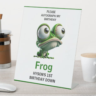 Cute Crazy Frog Farm Theme 1st Birthday Pedestal Sign