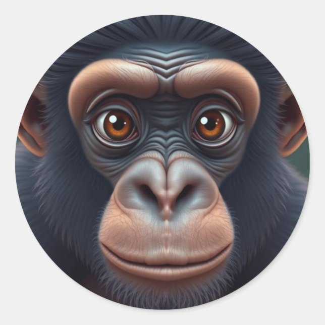 Cute Crazy Funny Chimpanzee Anime Portrait Classic Round Sticker (Front)