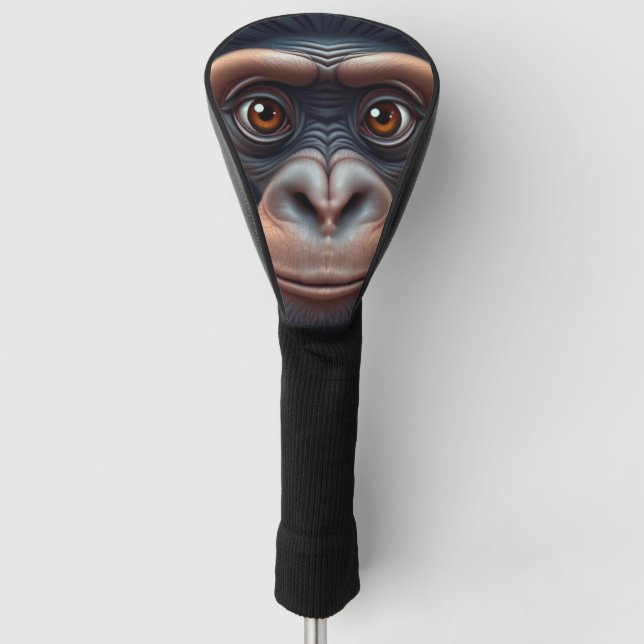 Cute Crazy Funny Chimpanzee Anime Portrait Golf Head Cover (Front)