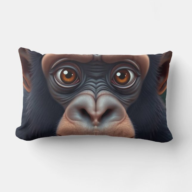 Cute Crazy Funny Chimpanzee Anime Portrait Lumbar Cushion (Front)
