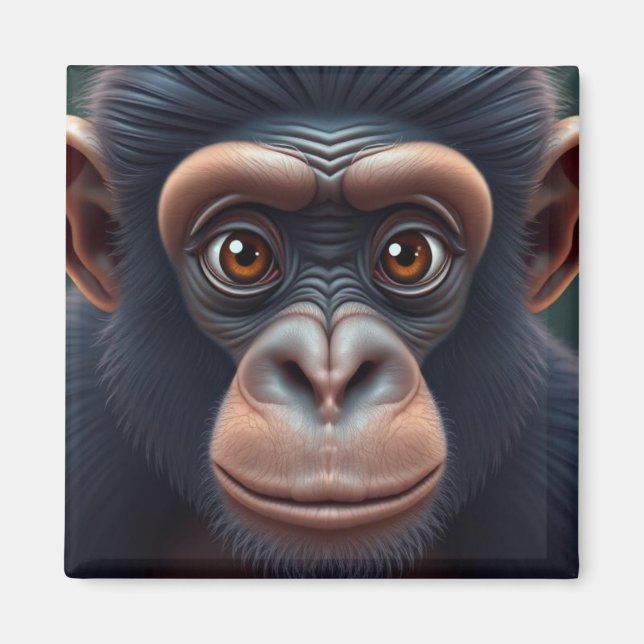 Cute Crazy Funny Chimpanzee Anime Portrait Magnet (Front)