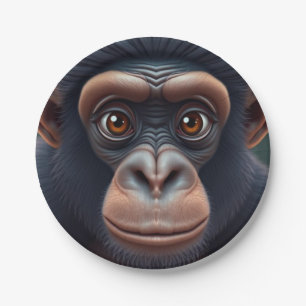 Cute Crazy Funny Chimpanzee Anime Portrait Paper Plate