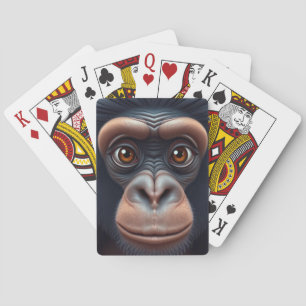 Cute Crazy Funny Chimpanzee Anime Portrait Playing Cards