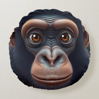 Cute Crazy Funny Chimpanzee Anime Portrait Round Cushion