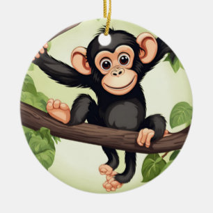 Cute Crazy Funny Chimpanzee Cartoon Ceramic Tree Decoration