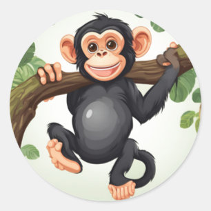 Cute Crazy Funny Chimpanzee Cartoon Classic Round Sticker