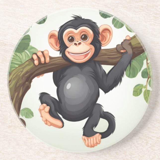 Cute Crazy Funny Chimpanzee Cartoon Coaster (Front)