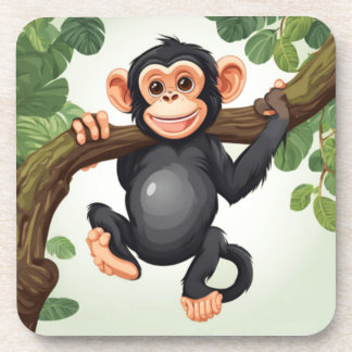Cute Crazy Funny Chimpanzee Cartoon Coaster