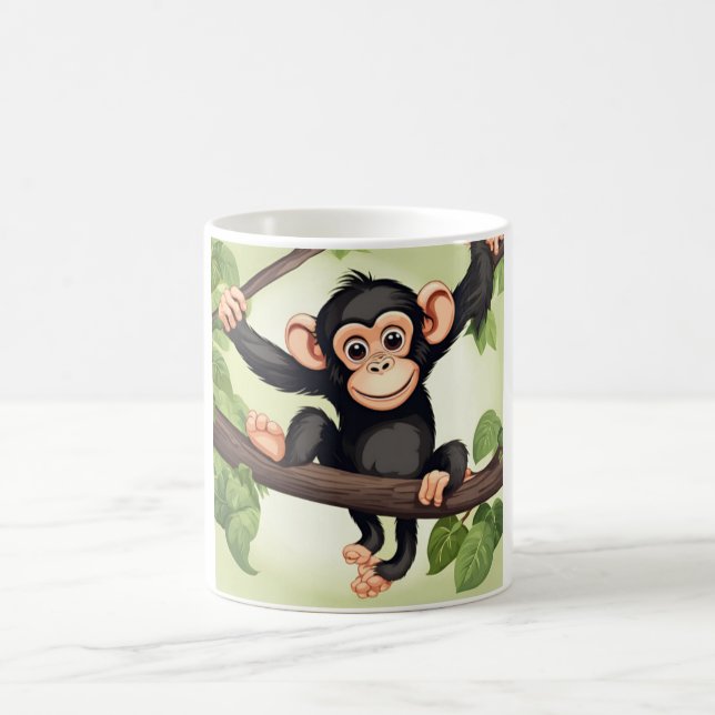 Cute Crazy Funny Chimpanzee Cartoon Coffee Mug (Center)
