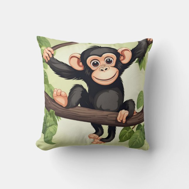 Cute Crazy Funny Chimpanzee Cartoon Cushion (Front)