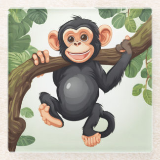 Cute Crazy Funny Chimpanzee Cartoon Glass Coaster