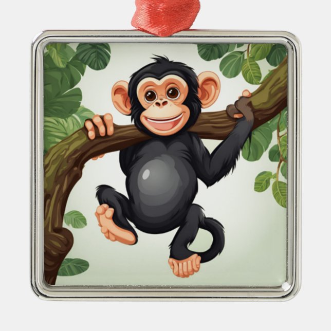 Cute Crazy Funny Chimpanzee Cartoon Metal Tree Decoration (Front)