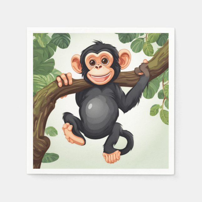 Cute Crazy Funny Chimpanzee Cartoon Napkin (Front)
