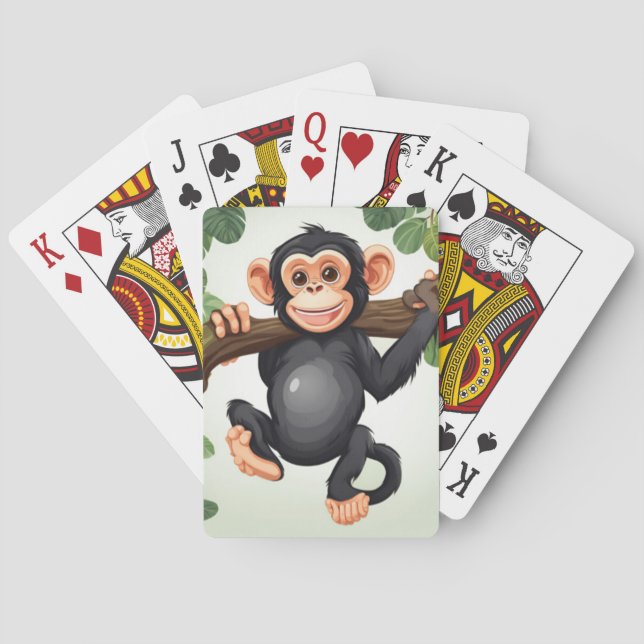 Cute Crazy Funny Chimpanzee Cartoon Playing Cards (Back)