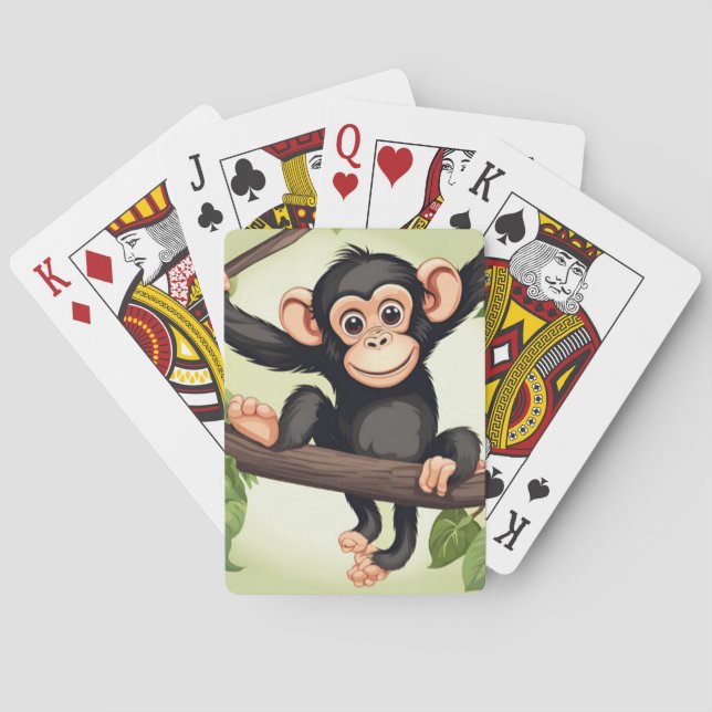 Cute Crazy Funny Chimpanzee Cartoon Playing Cards (Back)