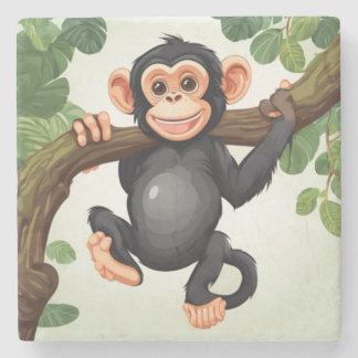 Cute Crazy Funny Chimpanzee Cartoon Stone Coaster