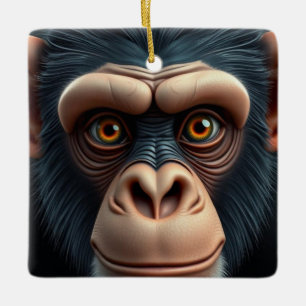 Cute Crazy Funny Chimpanzee  Ceramic Ornament
