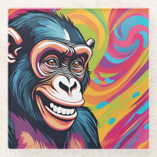 Cute Crazy Funny Chimpanzee  Glass Coaster (Front)