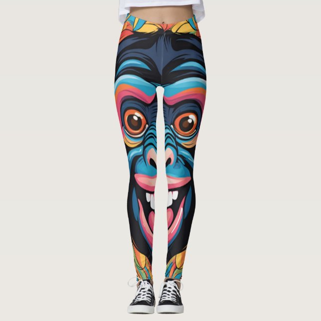 Cute Crazy Funny Chimpanzee  Leggings (Front)