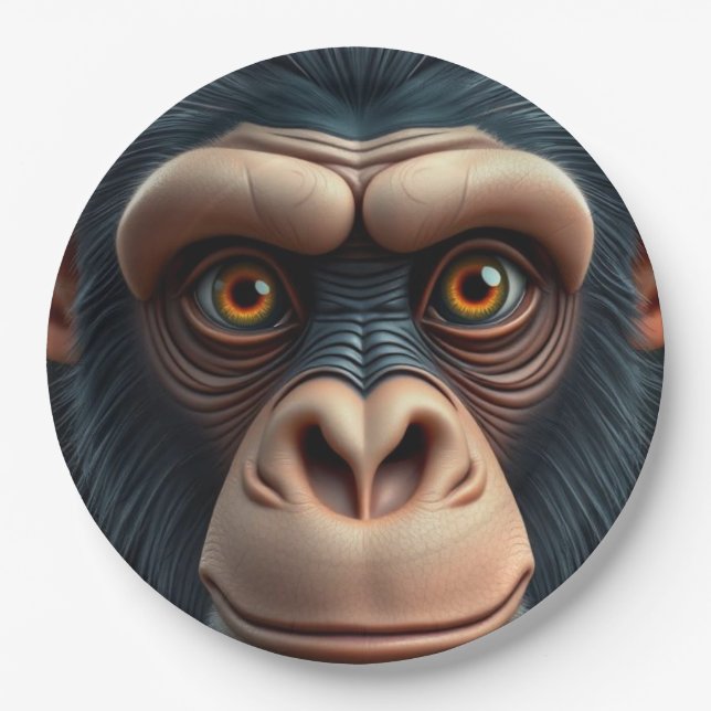 Cute Crazy Funny Chimpanzee  Paper Plate (Front)