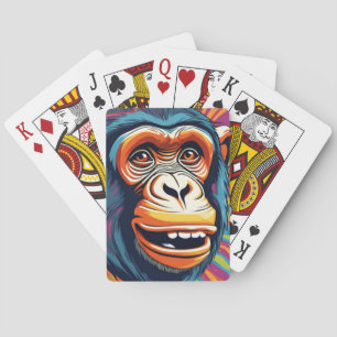 Cute Crazy Funny Chimpanzee Playing Cards