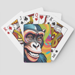 Cute Crazy Funny Chimpanzee Playing Cards