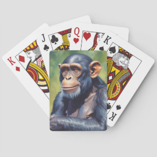 Cute Crazy Funny Chimpanzee Playing Cards