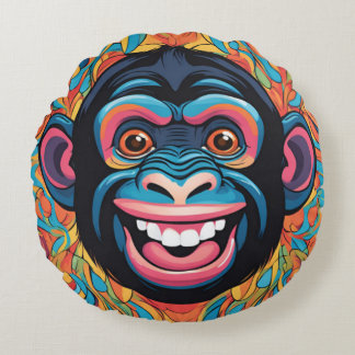 Cute Crazy Funny Chimpanzee Round Cushion