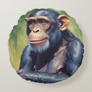 Cute Crazy Funny Chimpanzee Round Cushion