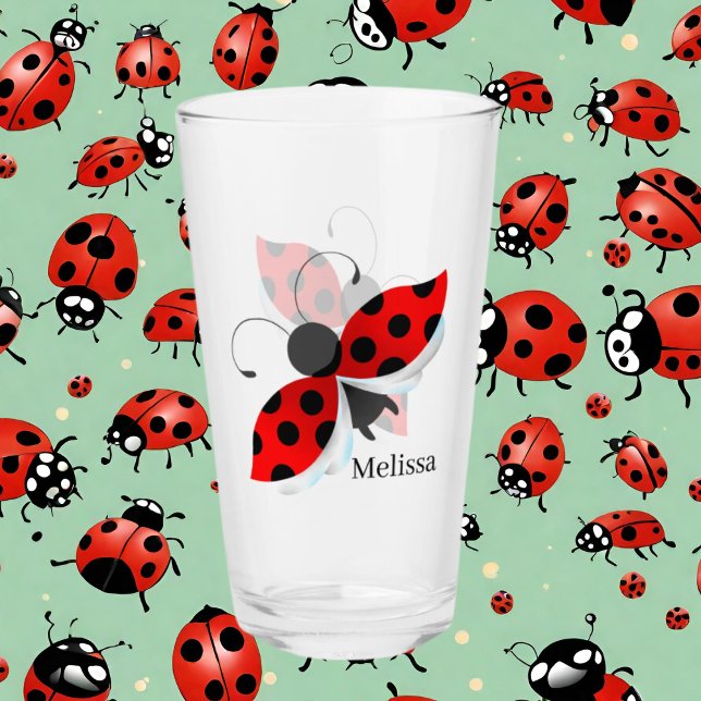 cute crazy ladybug lady add name Glass (Creator Uploaded)