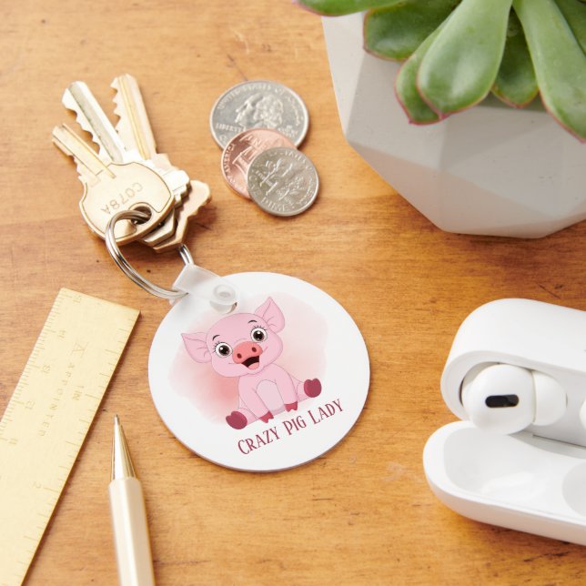 cute crazy pig lady add text  key ring (Desk)