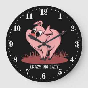 cute crazy pig lady add text  large clock
