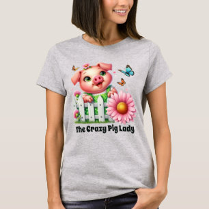Cute crazy pig lady add text T-Shirt
