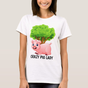 Cute crazy pig lady add text T-Shirt