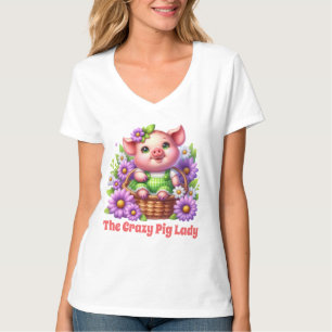Cute crazy pig lady add text T-Shirt