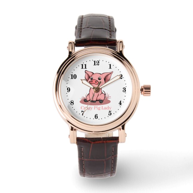 cute crazy pig lady add text watch (Front)