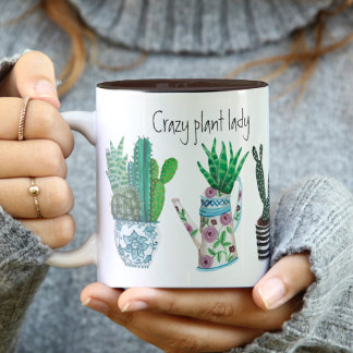 Cute crazy plant lady green plant lover cactus  co Two-Tone coffee mug