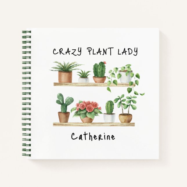 Cute Crazy Plant Lady Watercolor Plants Custom Notebook (Front)