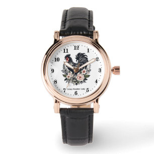 Cute crazy rooster lady customizable watch
