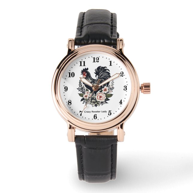 Cute crazy rooster lady customizable watch (Front)