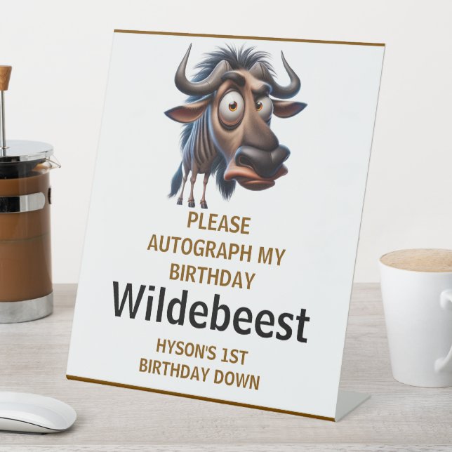Cute Crazy Wildebeest Farm Theme 1st Birthday Pedestal Sign (In SItu)