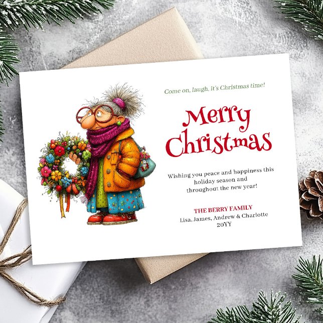 Cute Crazy Woman Christmas Greeting Custom Card (Cute Crazy Woman Christmas Greeting Custom Card)