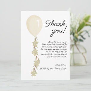 Cute Cream Balloon Baby Shower  Thank You Card