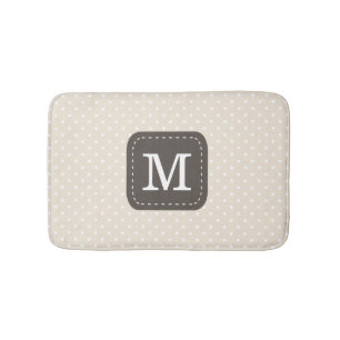 Cute Cream Beige Polka Dot Pattern Custom Monogram Bath Mat