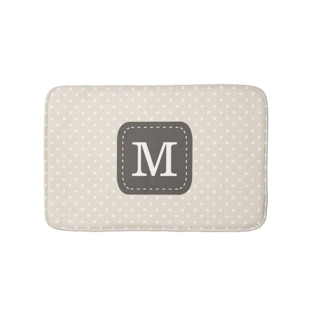 Cute Cream Beige Polka Dot Pattern Custom Monogram Bath Mat (Front)