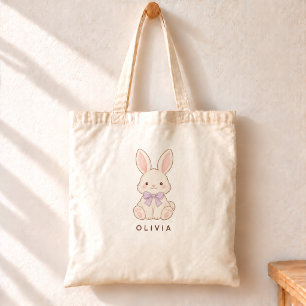Cute Cream Bunny with Bow Tote Bag for Girls