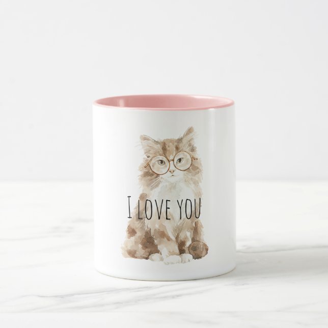 Cute Cream Cat with Glasses Mug (Center)