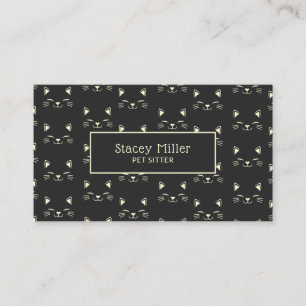 Cute Cream Charcoal Cat Faces Pet Sitter Business Card