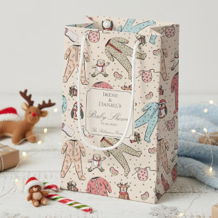 Cute Cream Christmas Baby Shower Small Gift Bag